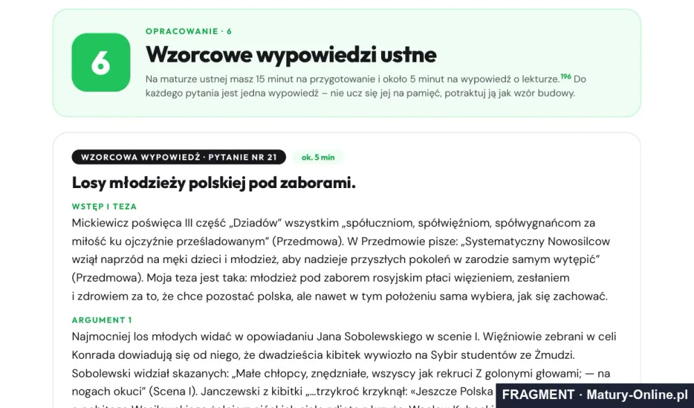 Fragment strony 27 opracowania „Dziady cz. III”: wzorcowe wypowiedzi ustne