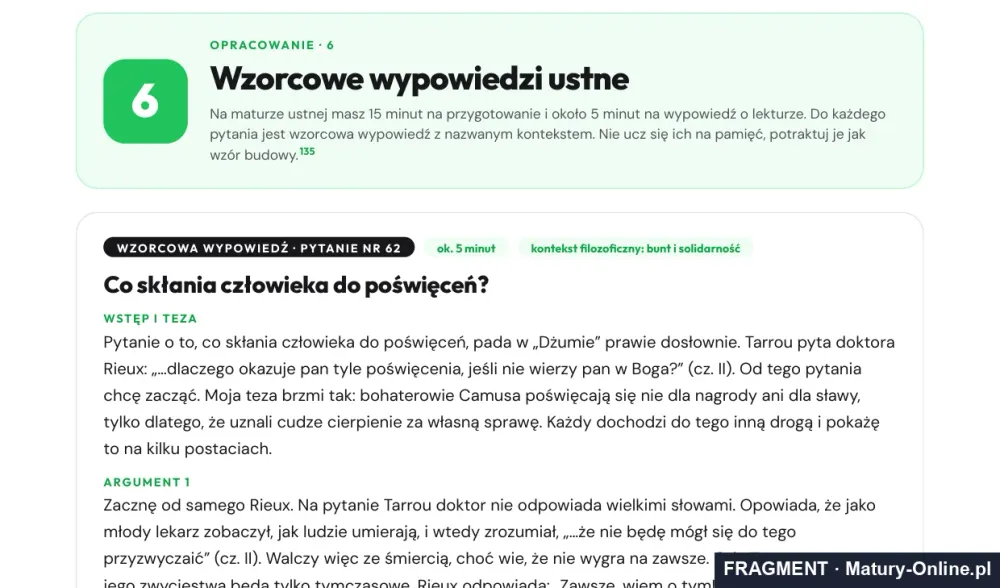 Fragment strony 23 opracowania „Dżuma”: wzorcowe wypowiedzi ustne