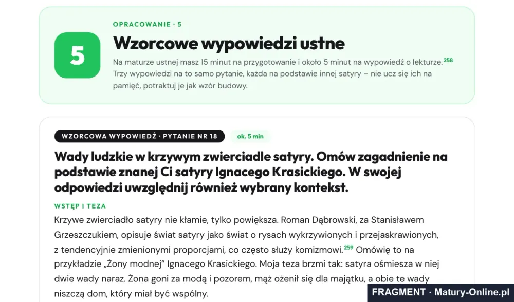 Fragment strony 27 opracowania „Satyry”: wzorcowe wypowiedzi ustne