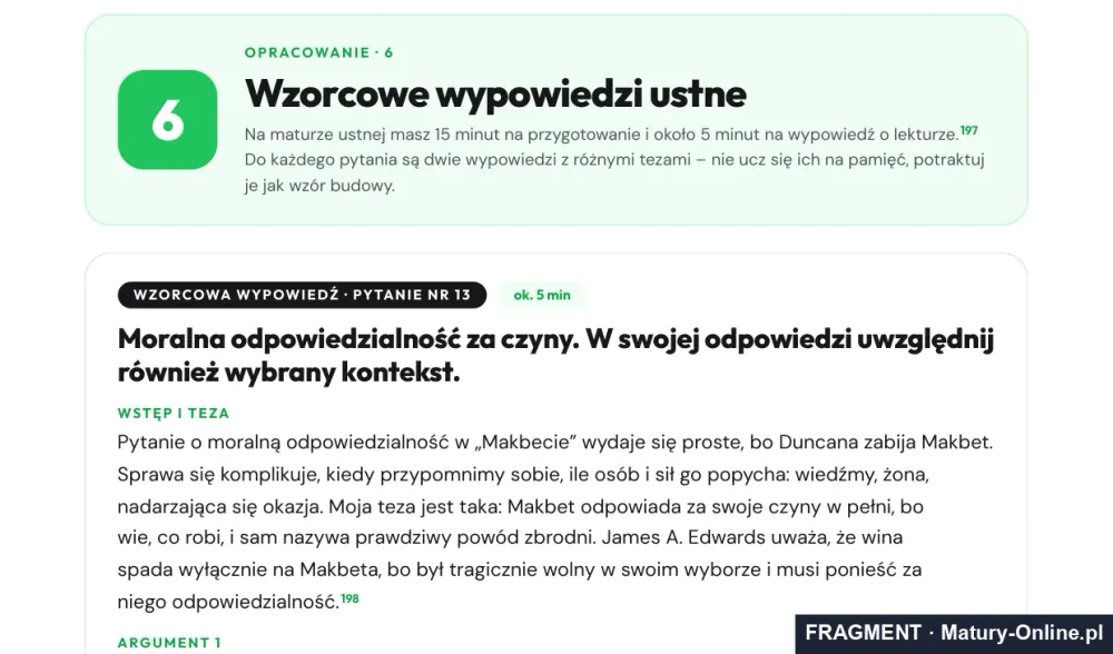 Fragment strony 29 opracowania „Makbet”: wzorcowe wypowiedzi ustne