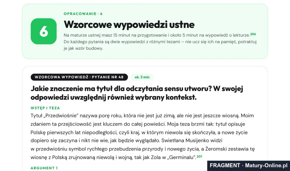 Fragment strony 33 opracowania „Przedwiośnie”: wzorcowe wypowiedzi ustne