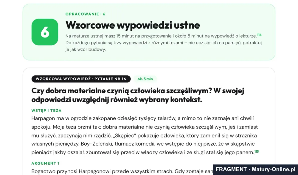 Fragment strony 26 opracowania „Skąpiec”: wzorcowe wypowiedzi ustne