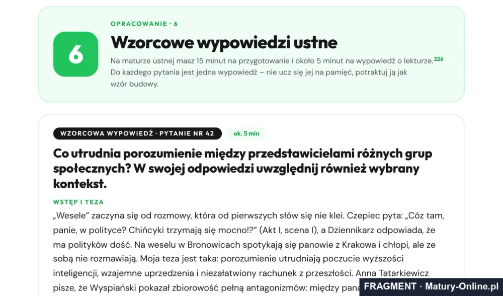 Fragment strony 29 opracowania „Wesele”: wzorcowe wypowiedzi ustne