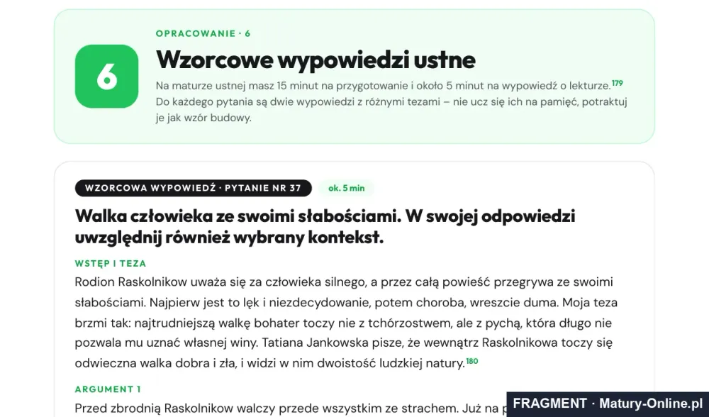 Fragment strony 32 opracowania „Zbrodnia i kara”: wzorcowe wypowiedzi ustne