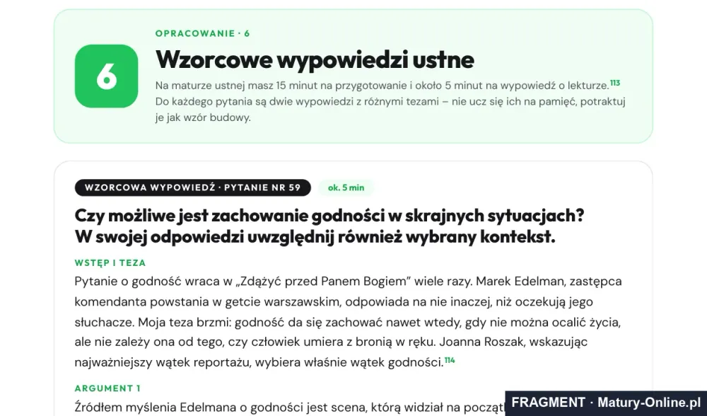 Fragment strony 22 opracowania „Zdążyć przed Panem Bogiem”: wzorcowe wypowiedzi ustne