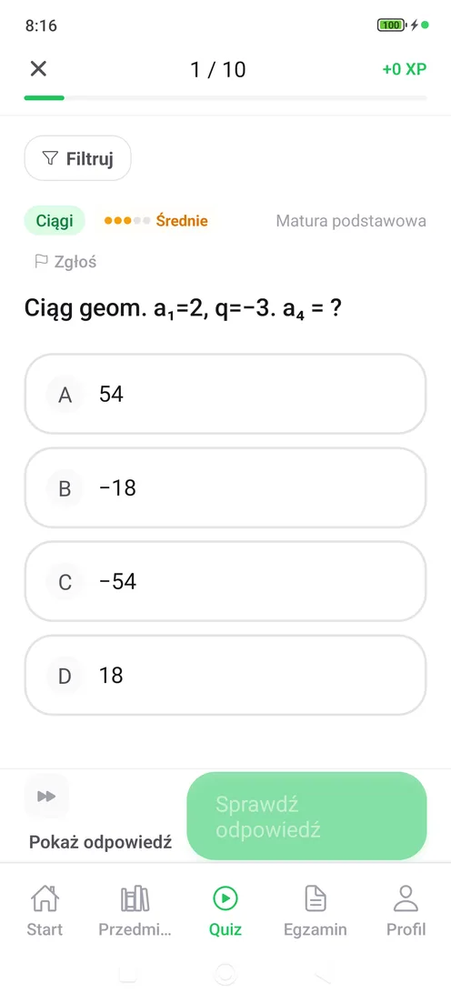 Pytanie maturalne z matematyki w aplikacji Matury Online