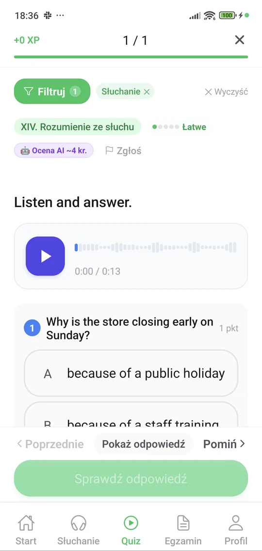 Nagranie do słuchania z angielskiego w aplikacji Matury Online