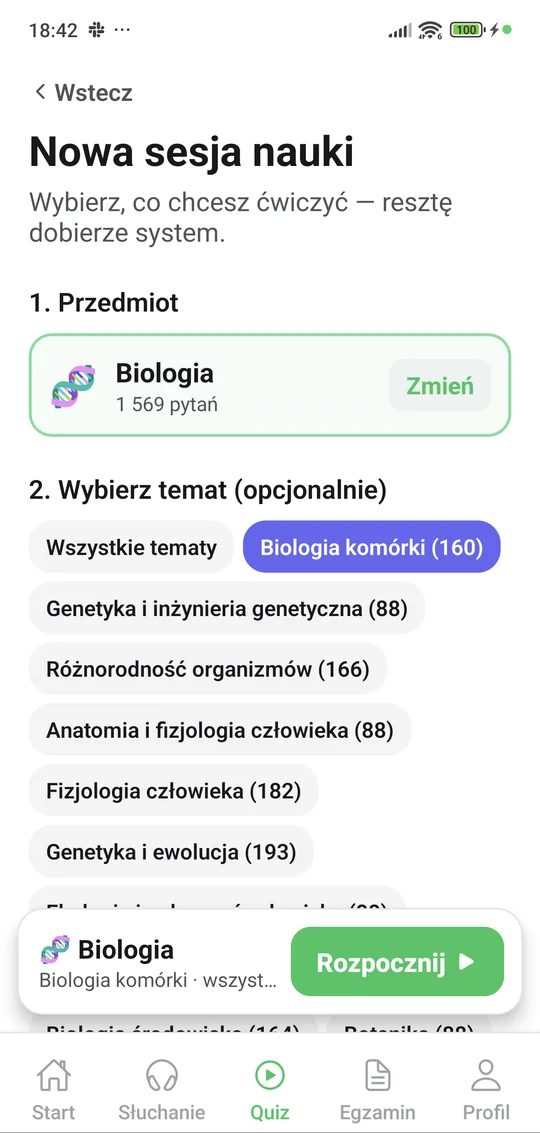 Aplikacja Matury Online: nowa sesja z biologii z wyborem działu