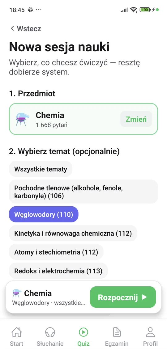 Aplikacja Matury Online: nowa sesja z chemii z wyborem działu