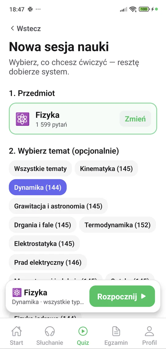 Aplikacja Matury Online: nowa sesja z fizyki z wyborem działu