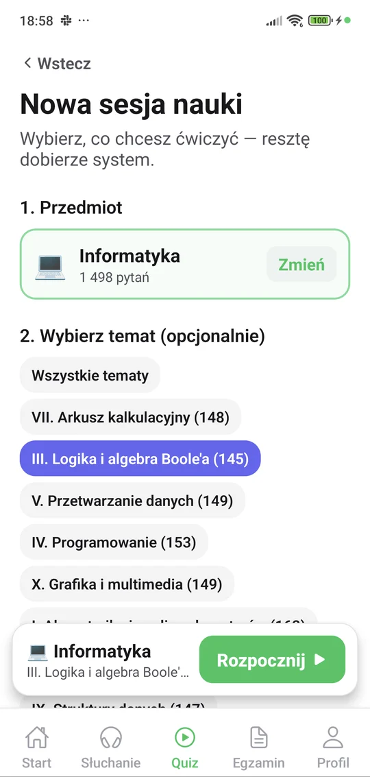 Aplikacja Matury Online: nowa sesja z informatyki z wyborem działu