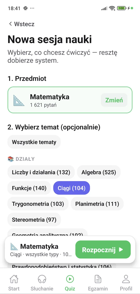 Aplikacja Matury Online — nowa sesja z matematyki z wyborem działu i liczbą pytań
