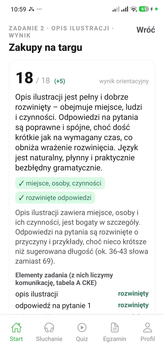 Wynik zadania z matury ustnej na telefonie — punkty w kryteriach CKE i wskazówki