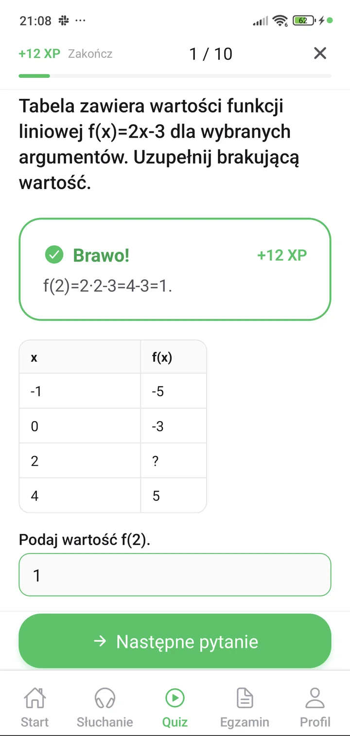 Quiz w aplikacji Matury Online — pytanie maturalne z wyjaśnieniem po odpowiedzi