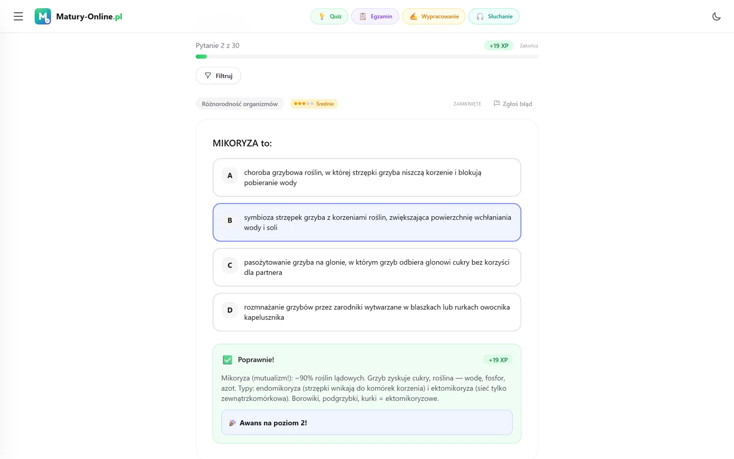 Quiz w Matury Online: pytanie z tematu „Różnorodność organizmów”