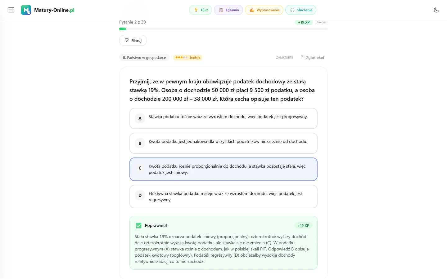 Quiz w Matury Online: pytanie z tematu „Państwo w gospodarce”