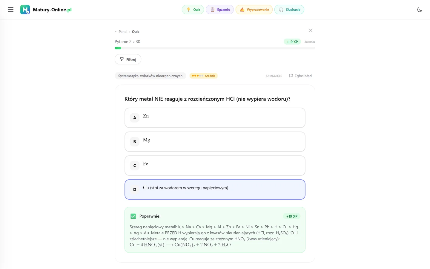 Quiz w Matury Online: pytanie z tematu „Systematyka związków nieorganicznych”