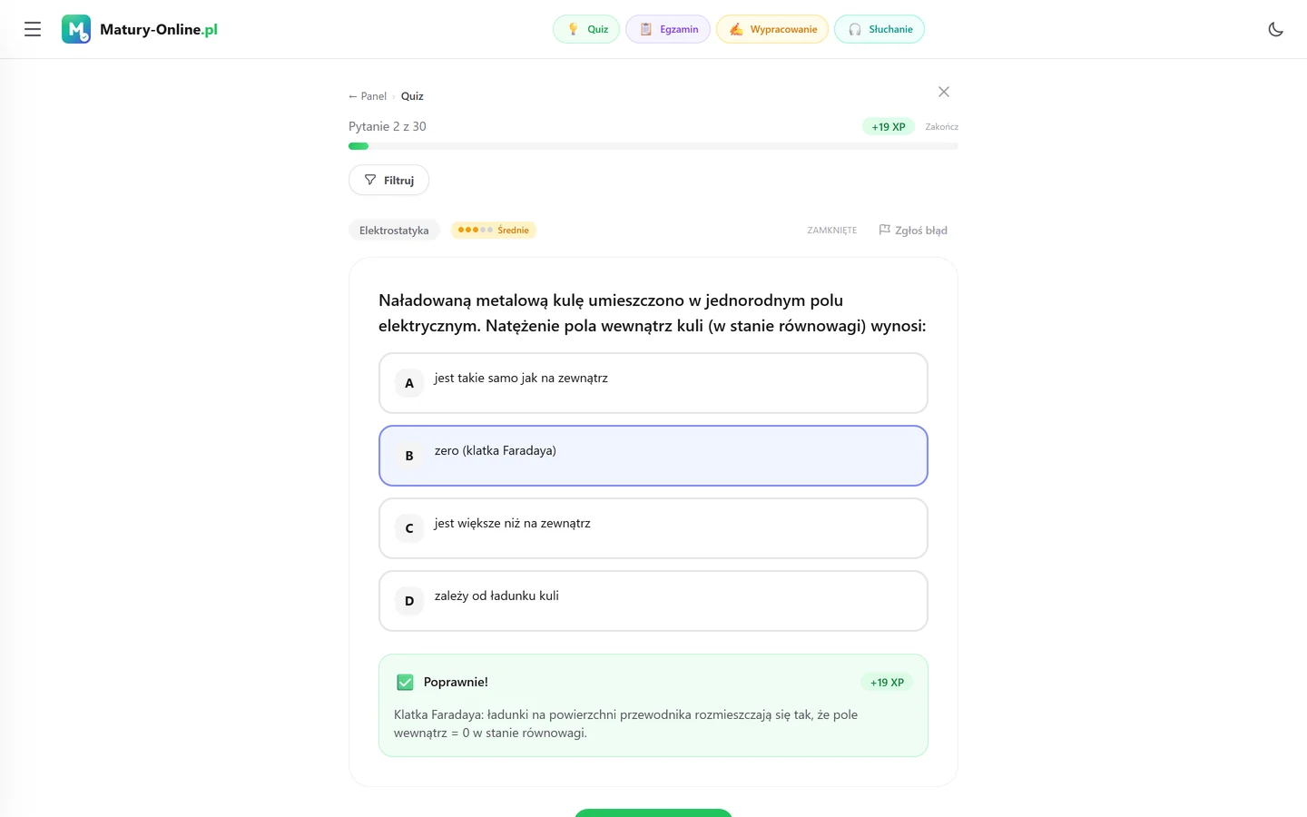 Quiz w Matury Online: pytanie z tematu „Elektrostatyka”