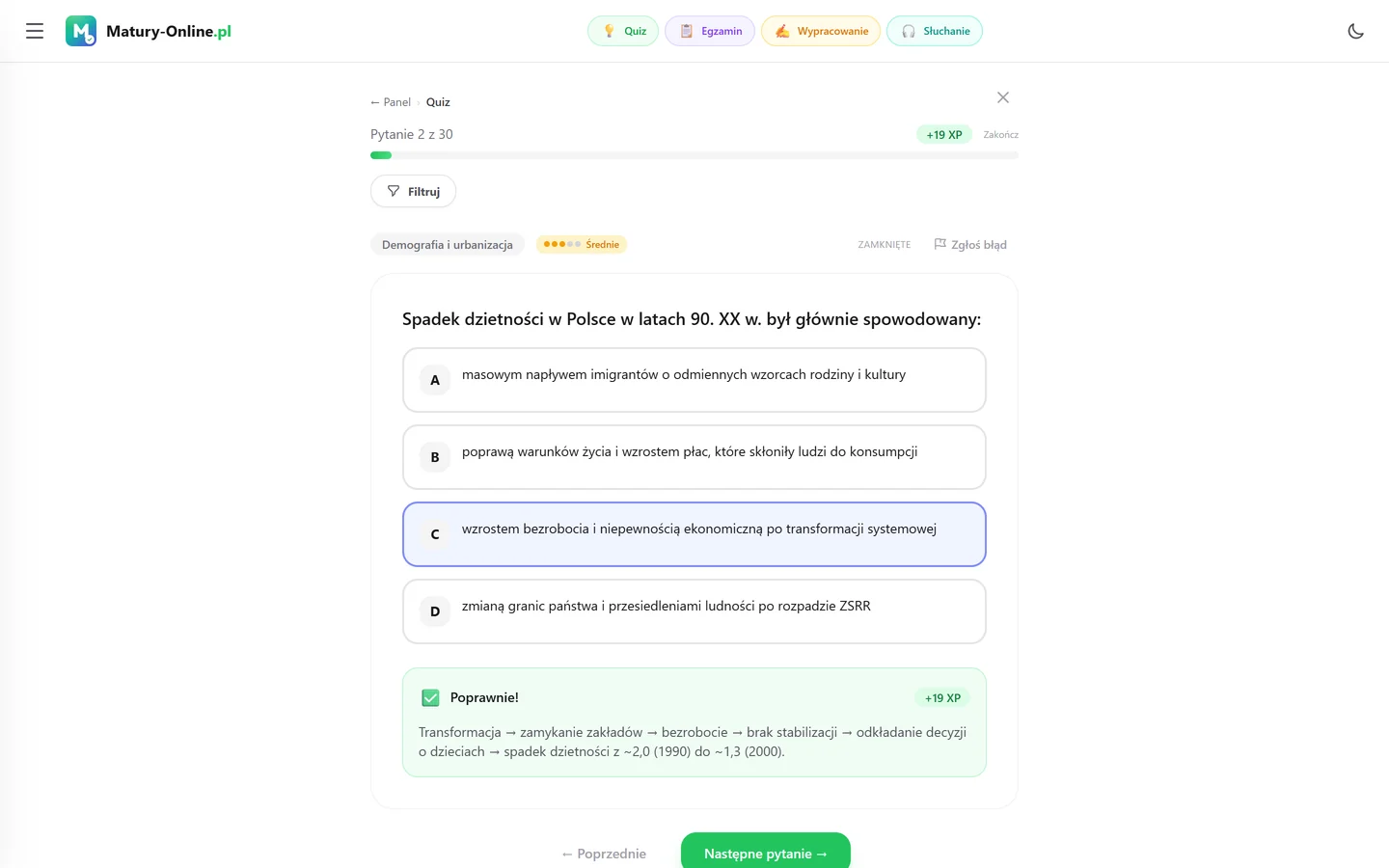 Quiz w Matury Online: pytanie z tematu „Demografia i urbanizacja”