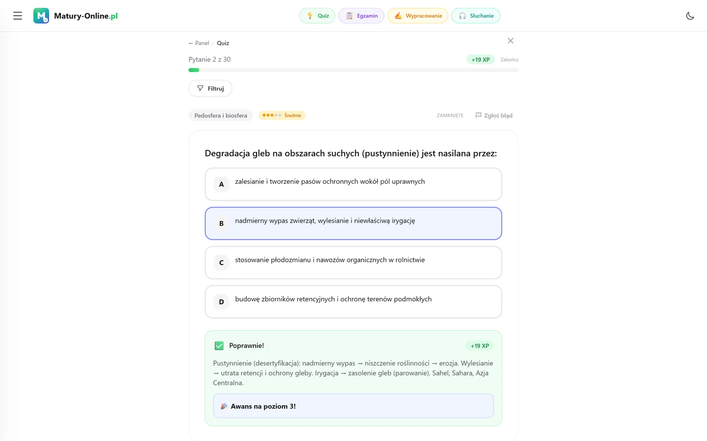 Quiz w Matury Online: pytanie z tematu „Pedosfera i biosfera”