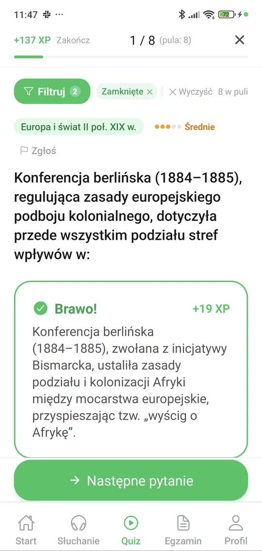 Sprawdzian z dziejów Europy i świata w 2. poł. XIX w. w aplikacji Matury Online: pytanie z tematu „Europa i świat w 2. poł. XIX w.” i wyjaśnienie po odpowiedzi