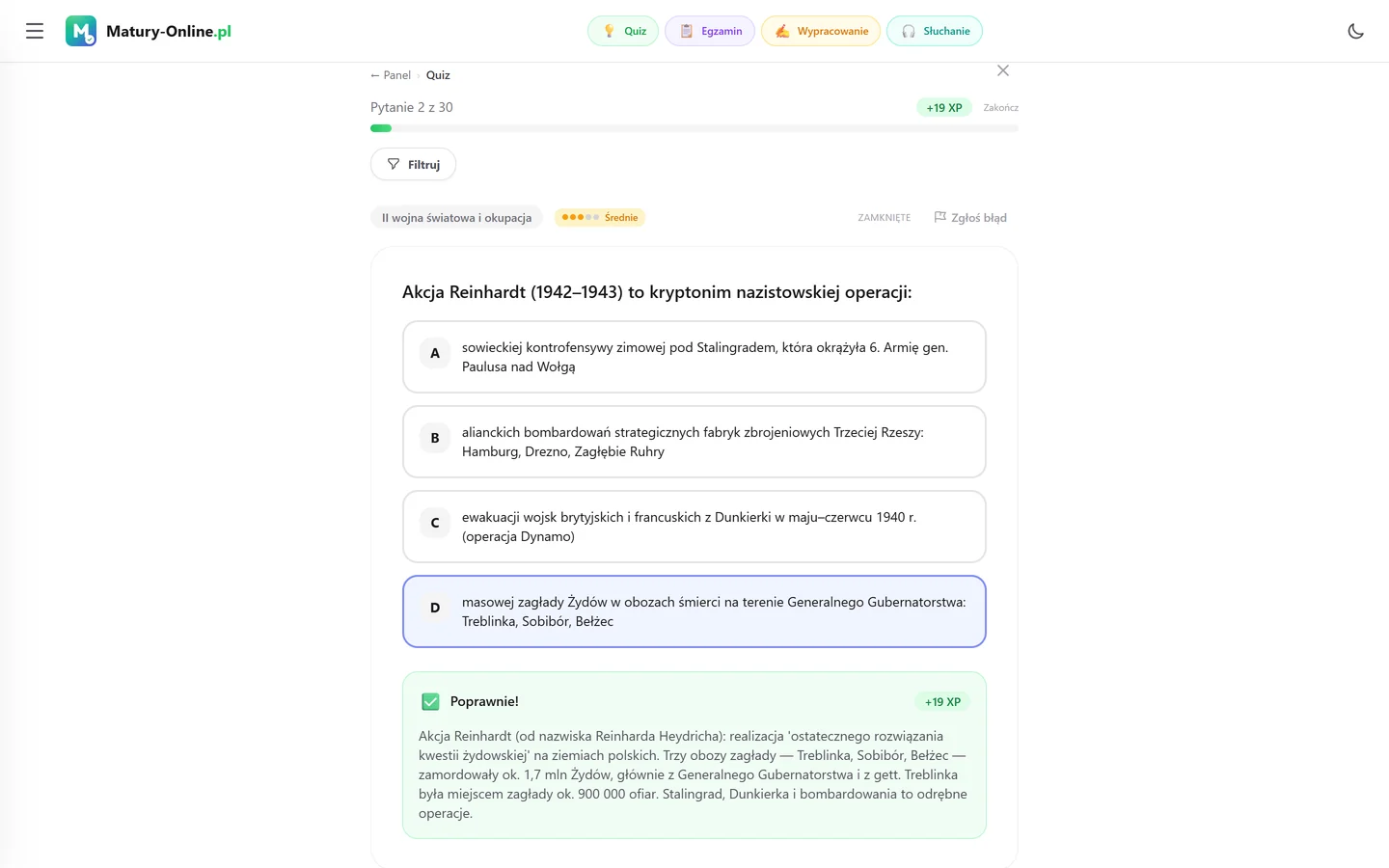 Quiz w Matury Online: pytanie z tematu „II wojna światowa”