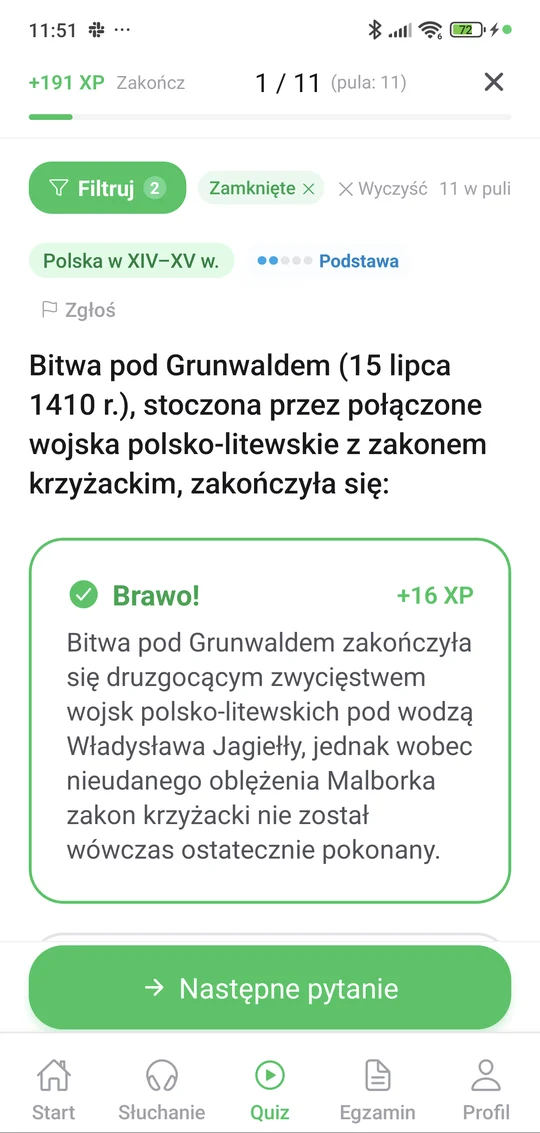 Sprawdzian z dziejów Polski w XIV–XV w. w aplikacji Matury Online: pytanie z tematu „Polska w XIV–XV w.” i wyjaśnienie po odpowiedzi