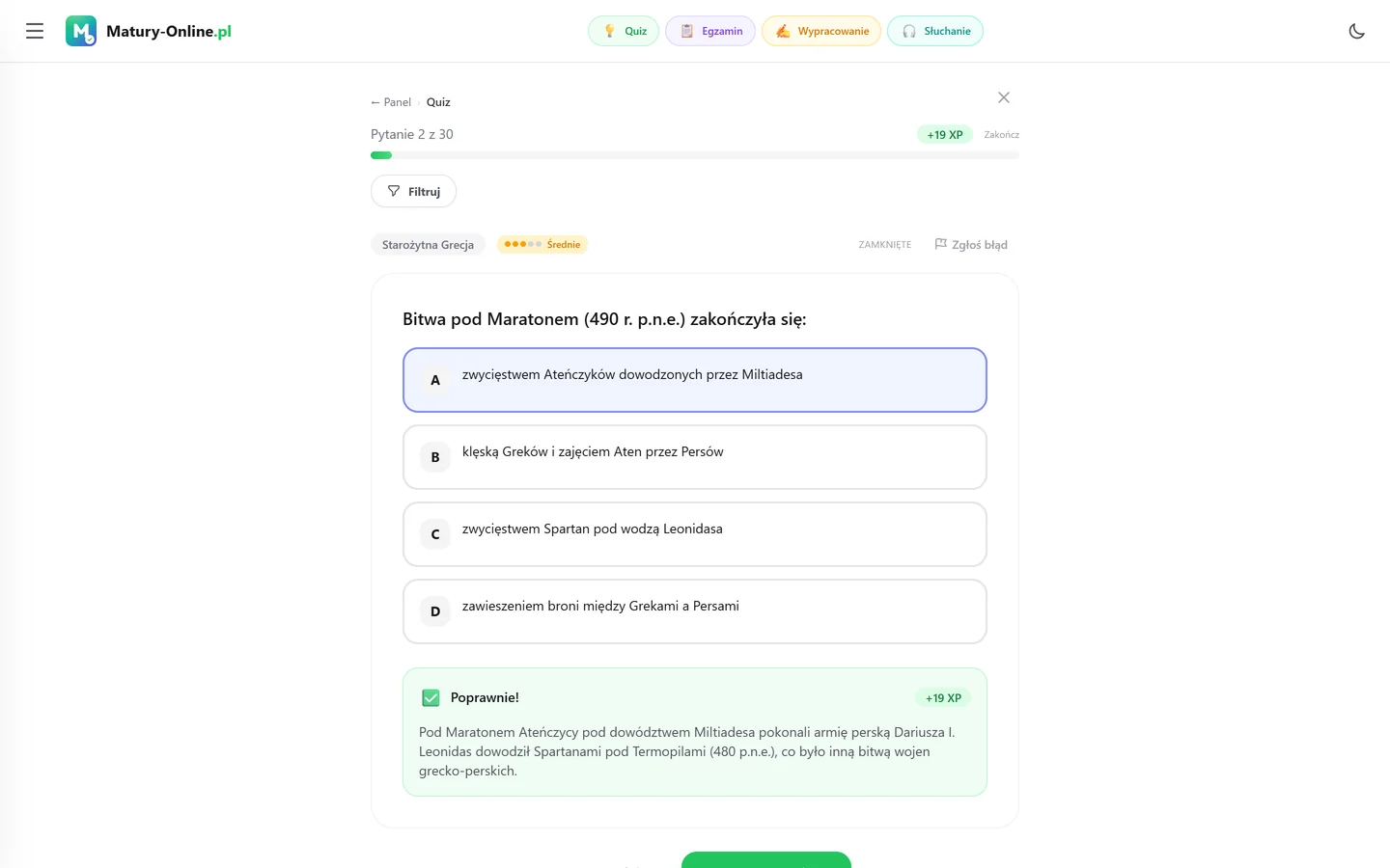 Quiz w Matury Online: pytanie z tematu „Starożytna Grecja”