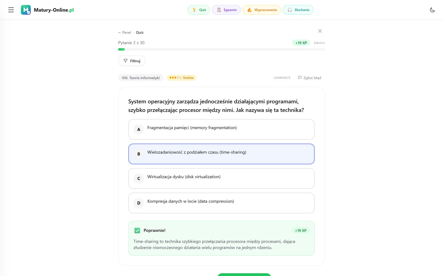 Quiz w Matury Online: pytanie z tematu „Teoria informatyki”