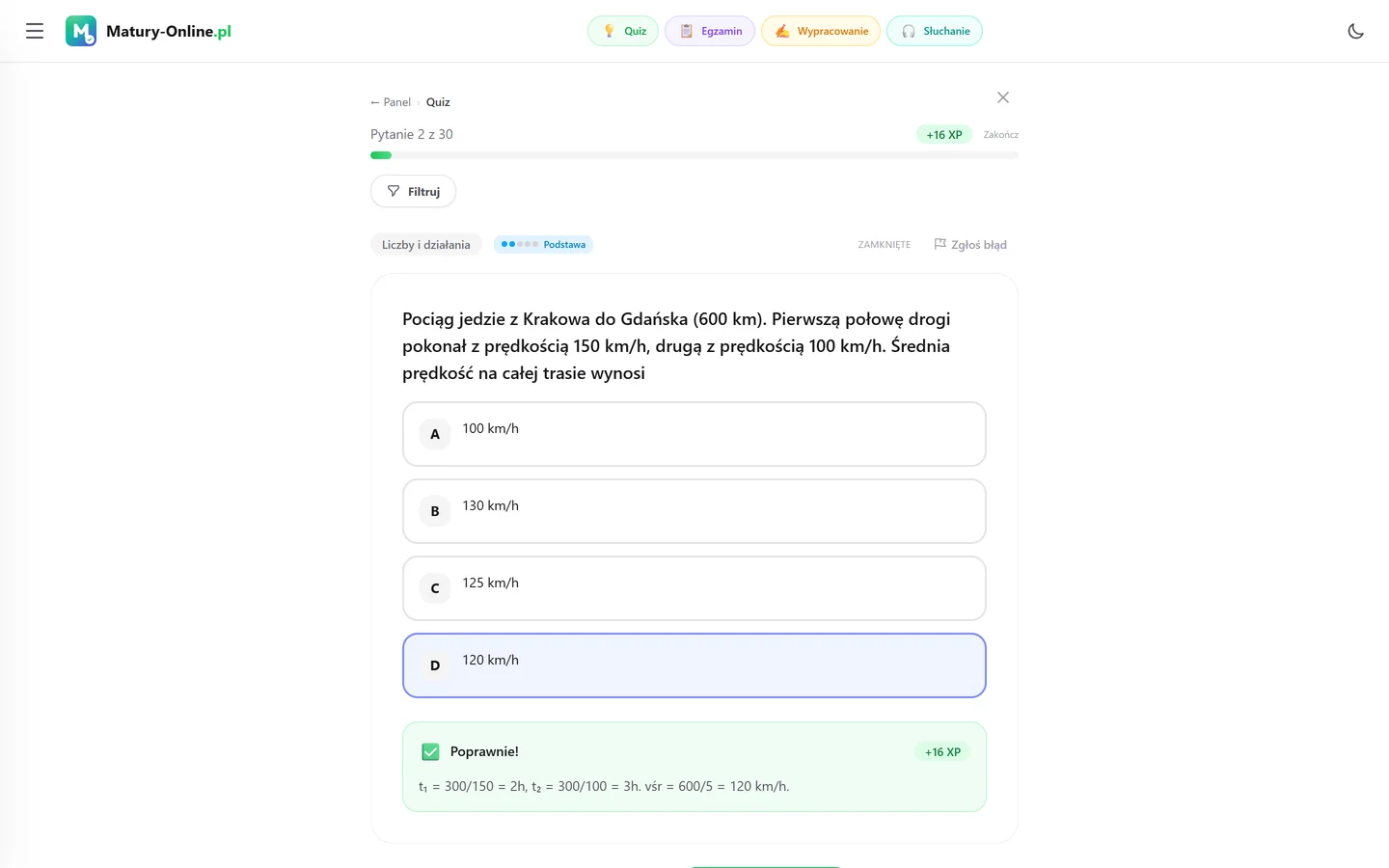 Quiz w Matury Online: pytanie z tematu „Liczby i działania”