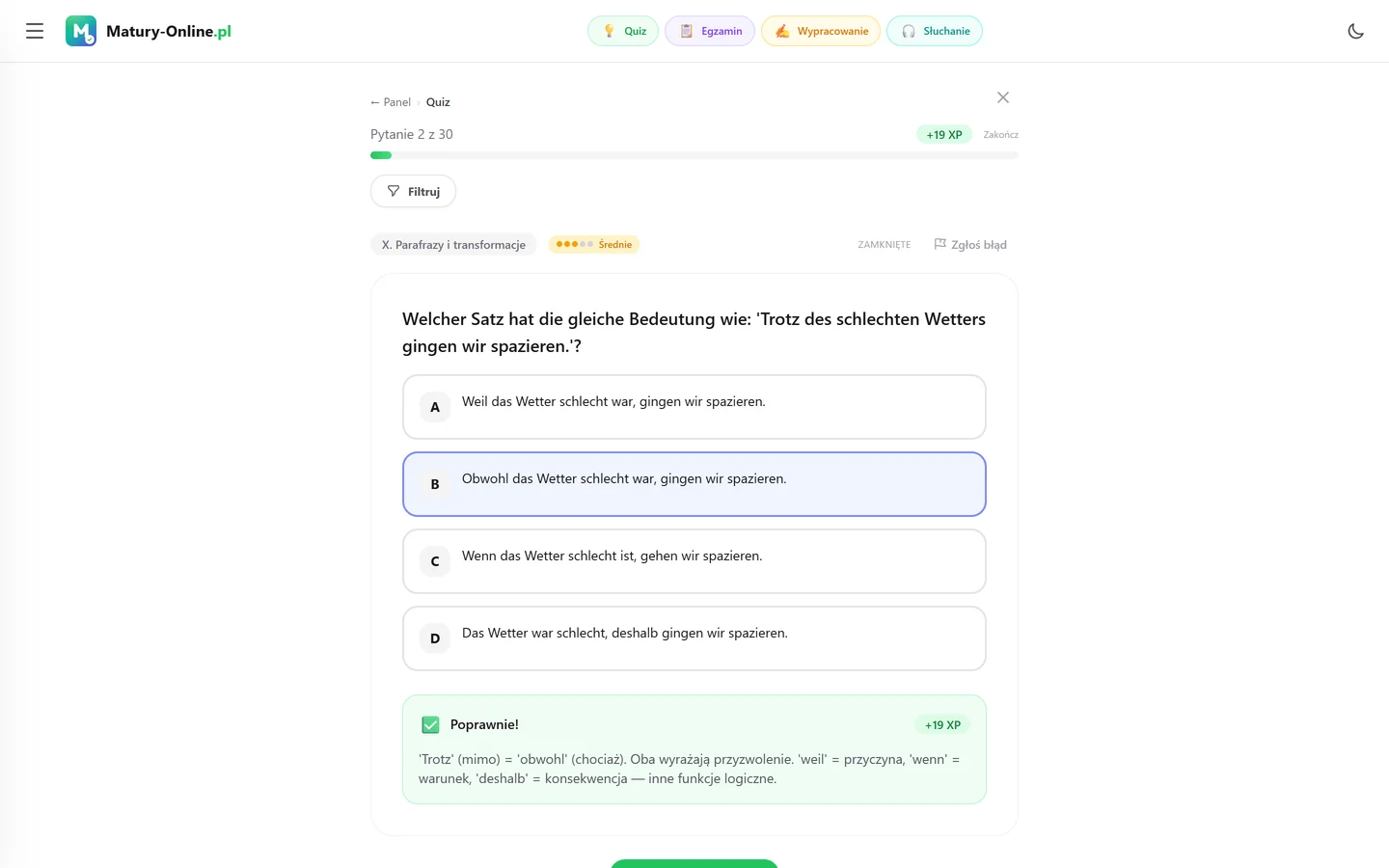 Quiz w Matury Online: pytanie z tematu „Parafrazy i transformacje”