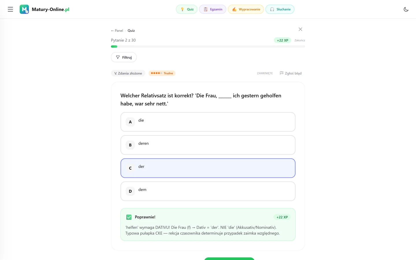 Quiz w Matury Online: pytanie z tematu „Zdania złożone”