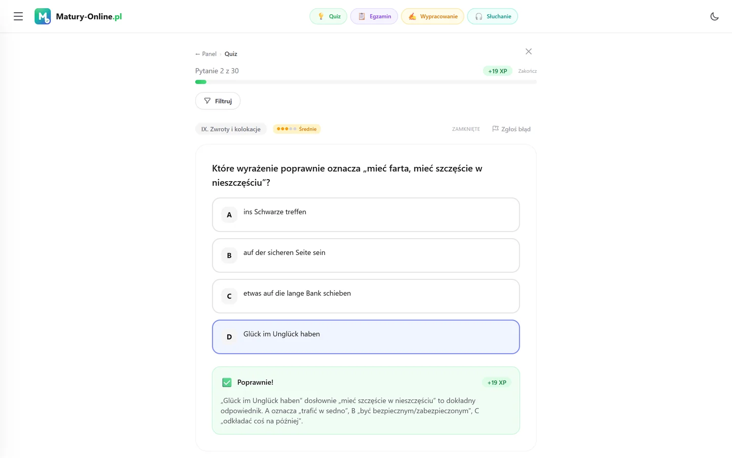 Quiz w Matury Online: pytanie z tematu „Zwroty i kolokacje”