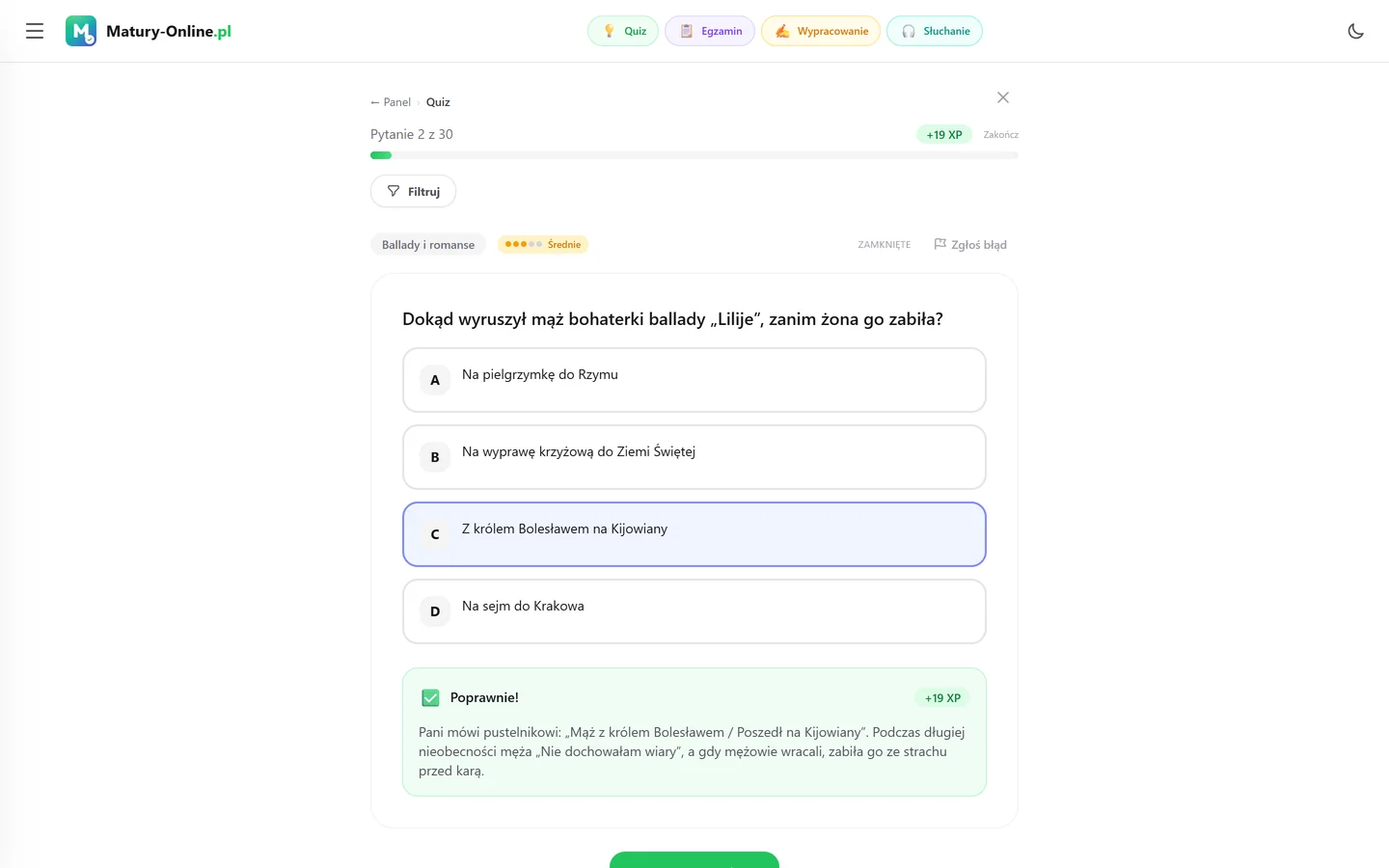 Quiz w Matury Online: pytanie z tematu „Ballady i romanse”