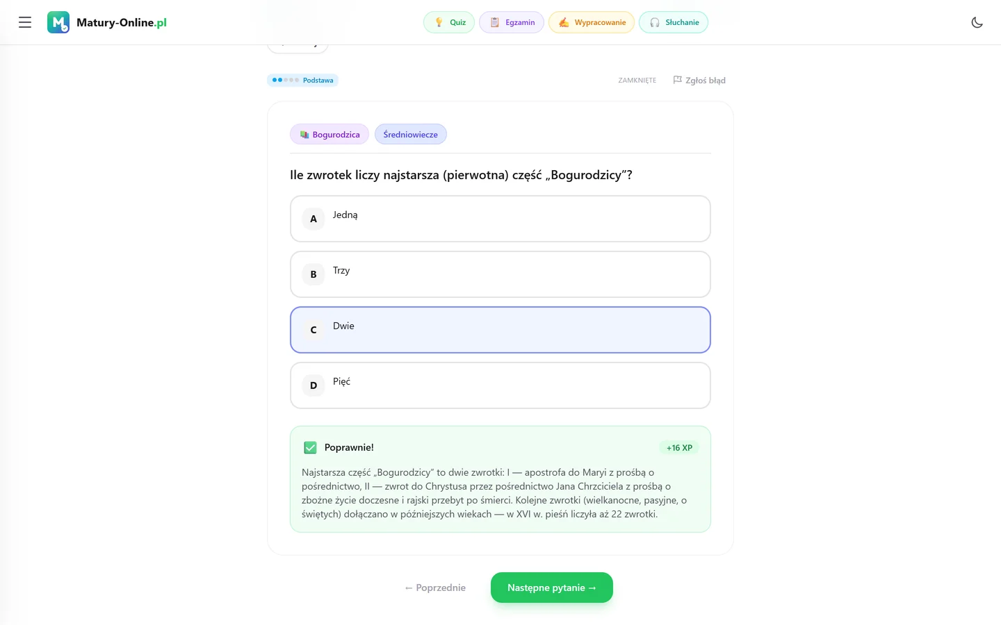 Quiz w Matury Online: pytanie z tematu „Bogurodzica”
