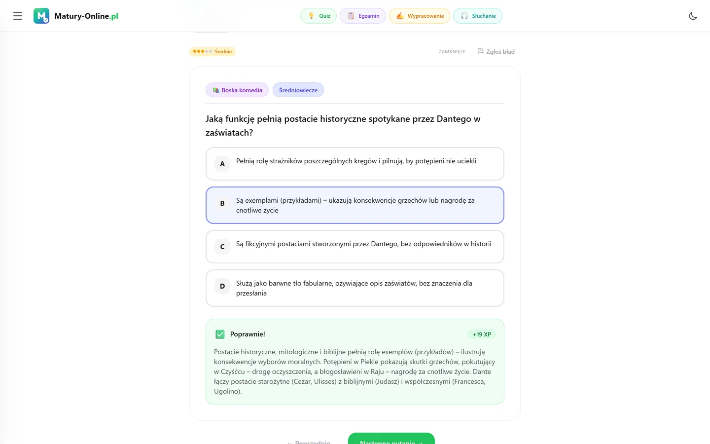 Quiz w Matury Online: pytanie z tematu „Boska komedia”