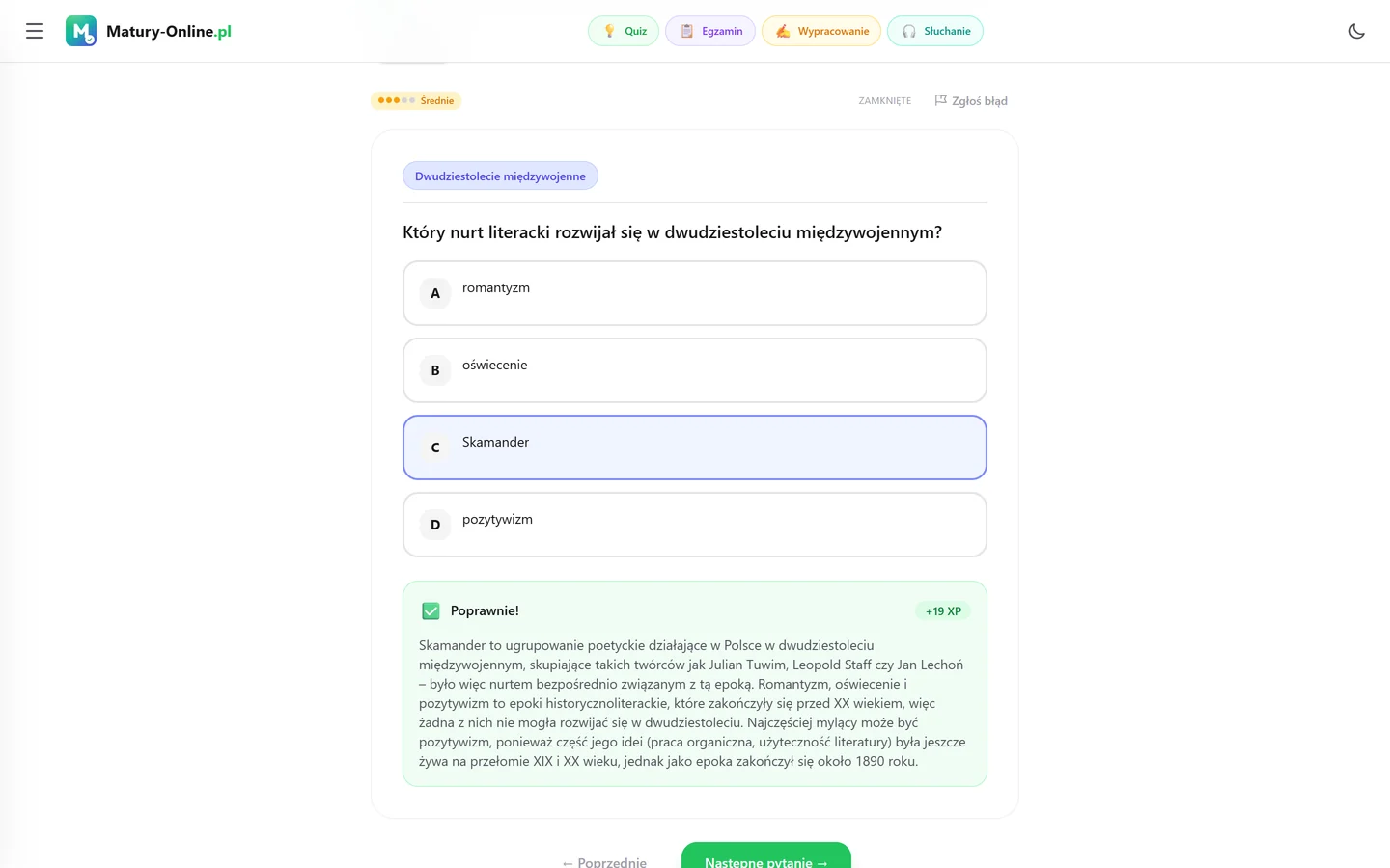 Quiz w Matury Online: pytanie z tematu „Dwudziestolecie międzywojenne”