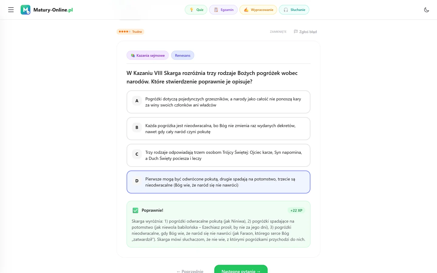 Quiz w Matury Online: pytanie z tematu „Kazania sejmowe”
