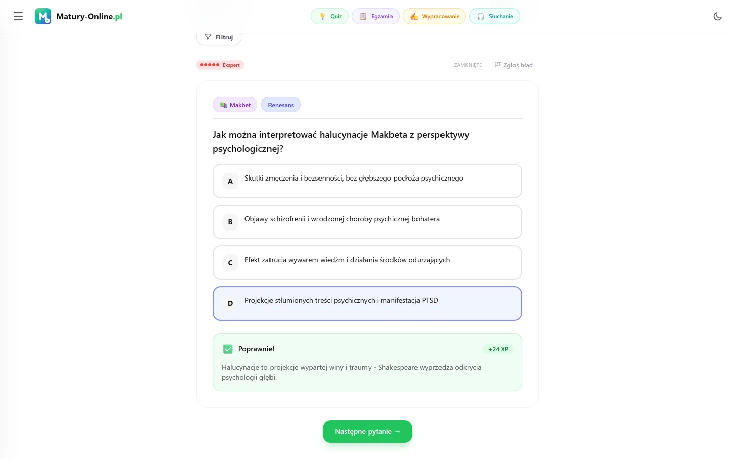 Quiz w Matury Online: pytanie z tematu „Makbet”