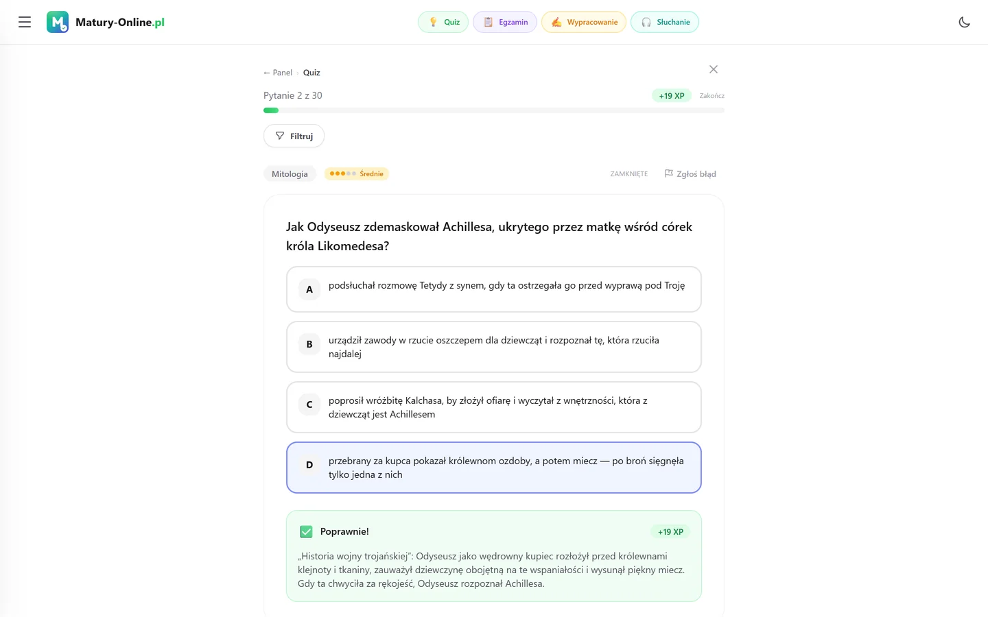 Quiz w Matury Online: pytanie z tematu „Mitologia”