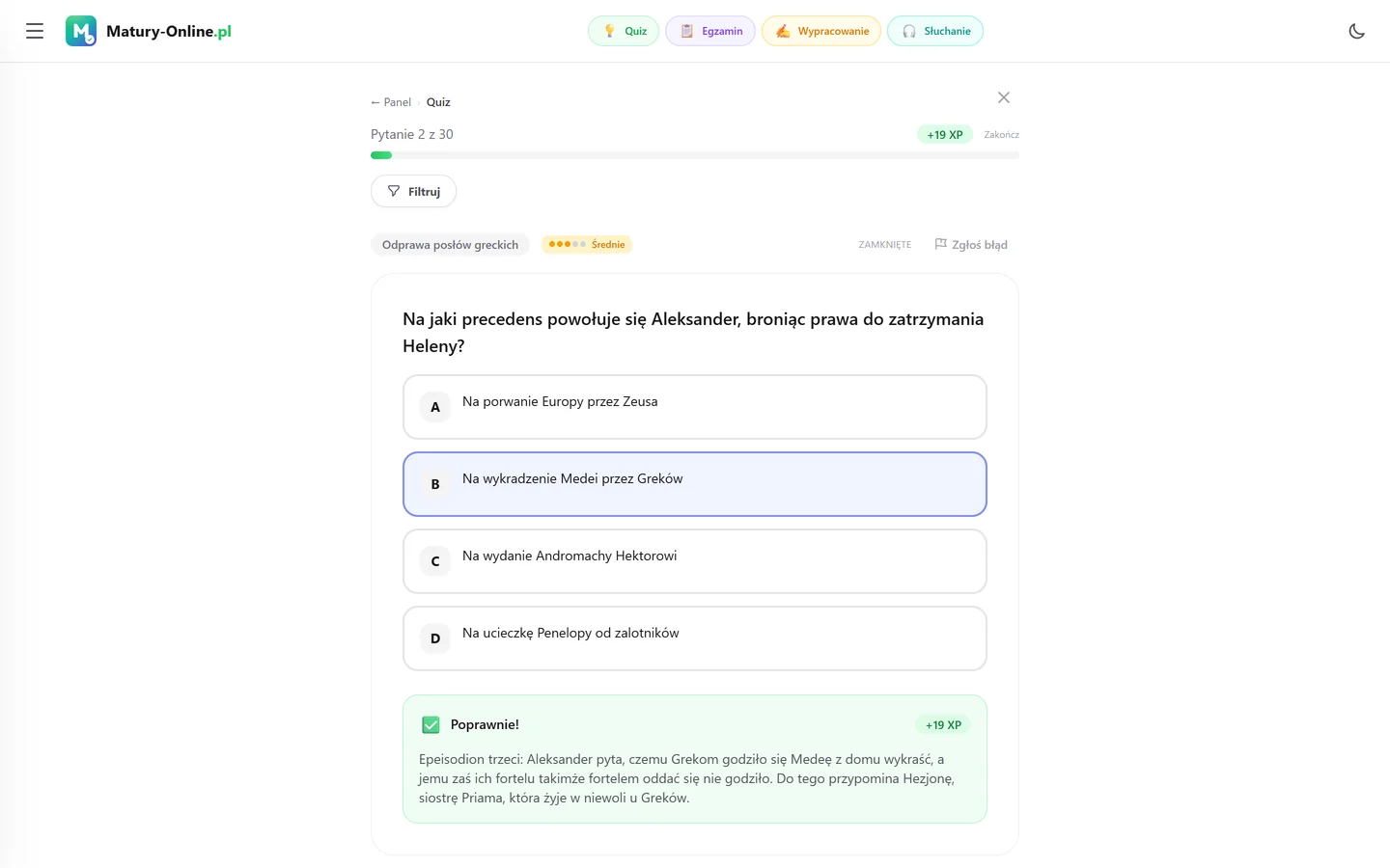 Quiz w Matury Online: pytanie z tematu „Odprawa posłów greckich”