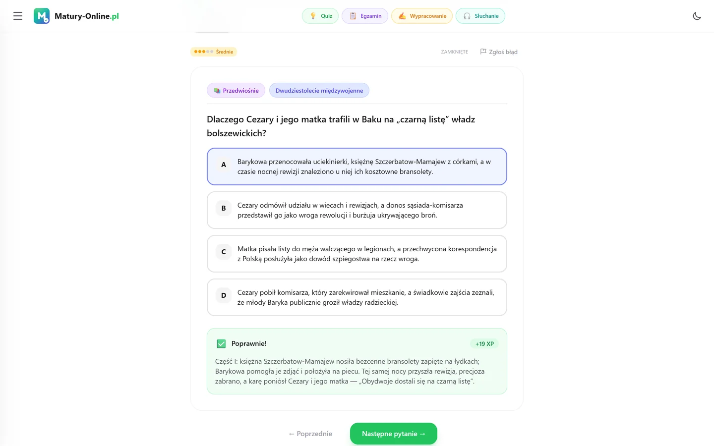 Quiz w Matury Online: pytanie z tematu „Przedwiośnie”