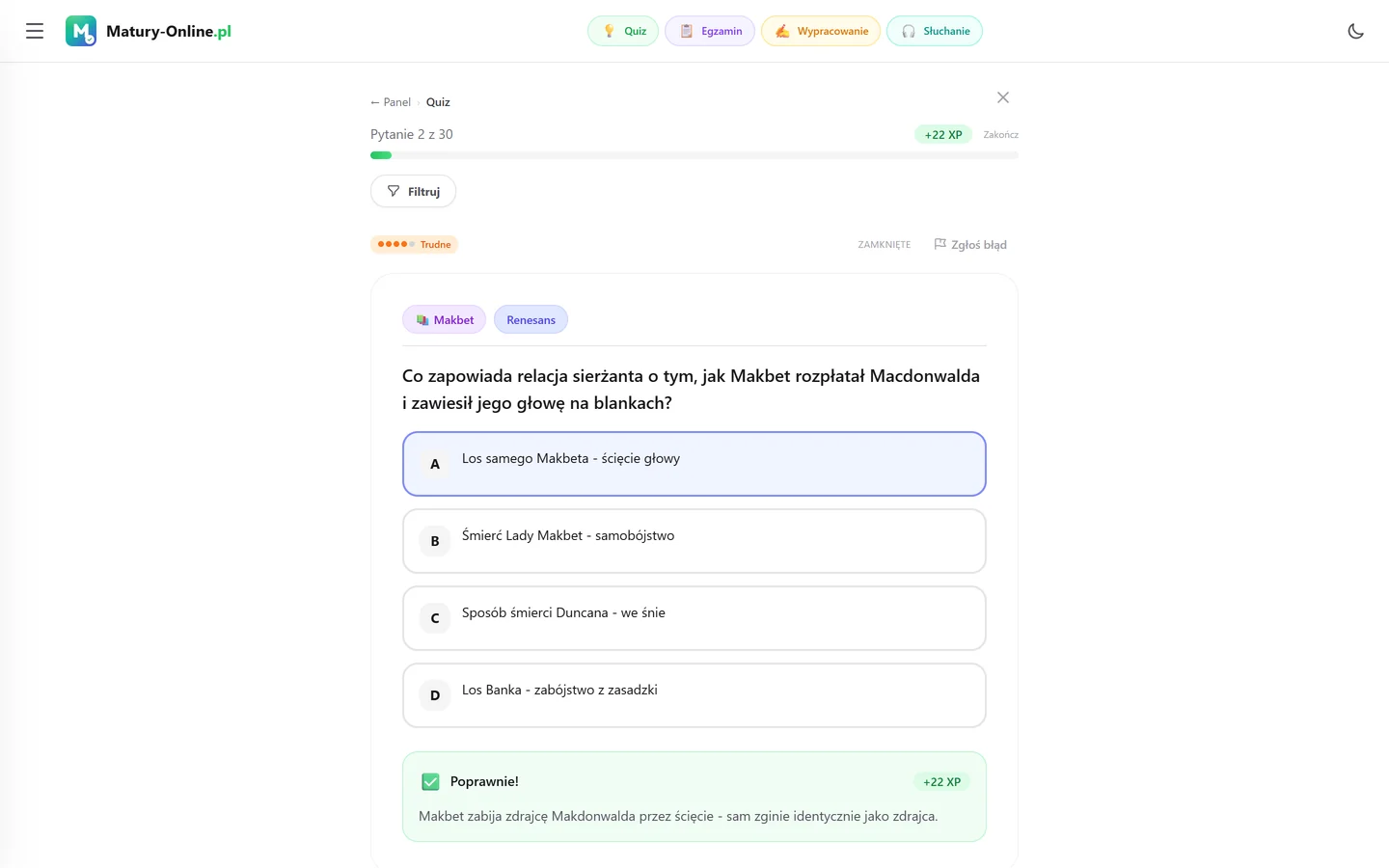 Quiz w Matury Online: pytanie z tematu „Renesans”