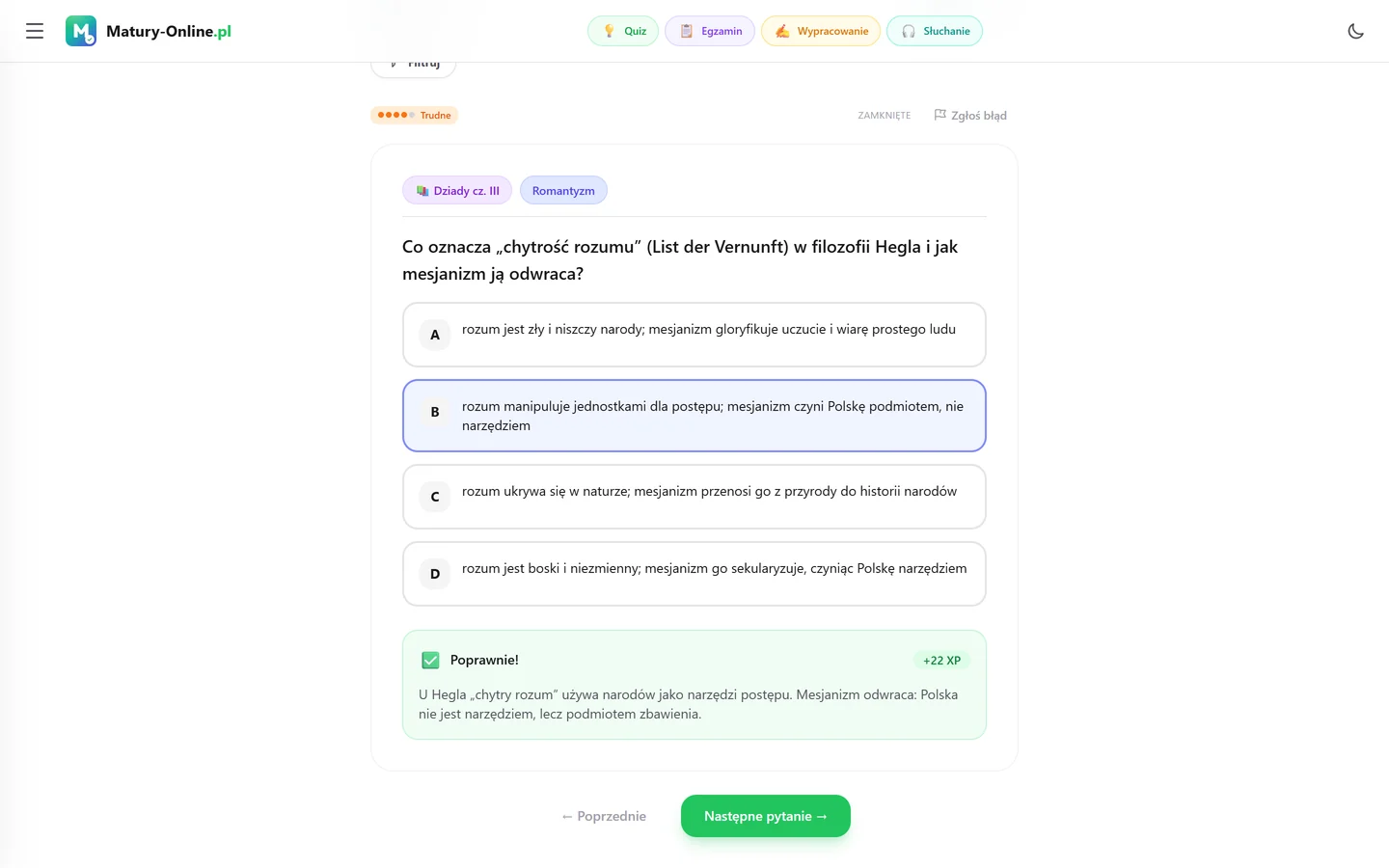 Quiz w Matury Online: pytanie z tematu „Romantyzm”