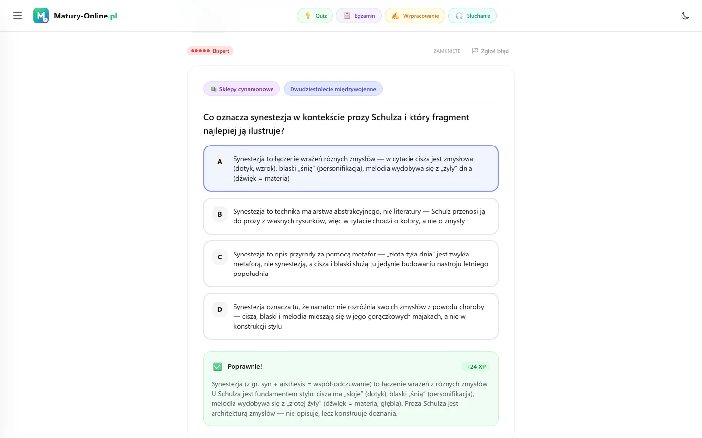 Quiz w Matury Online: pytanie z tematu „Sklepy cynamonowe”