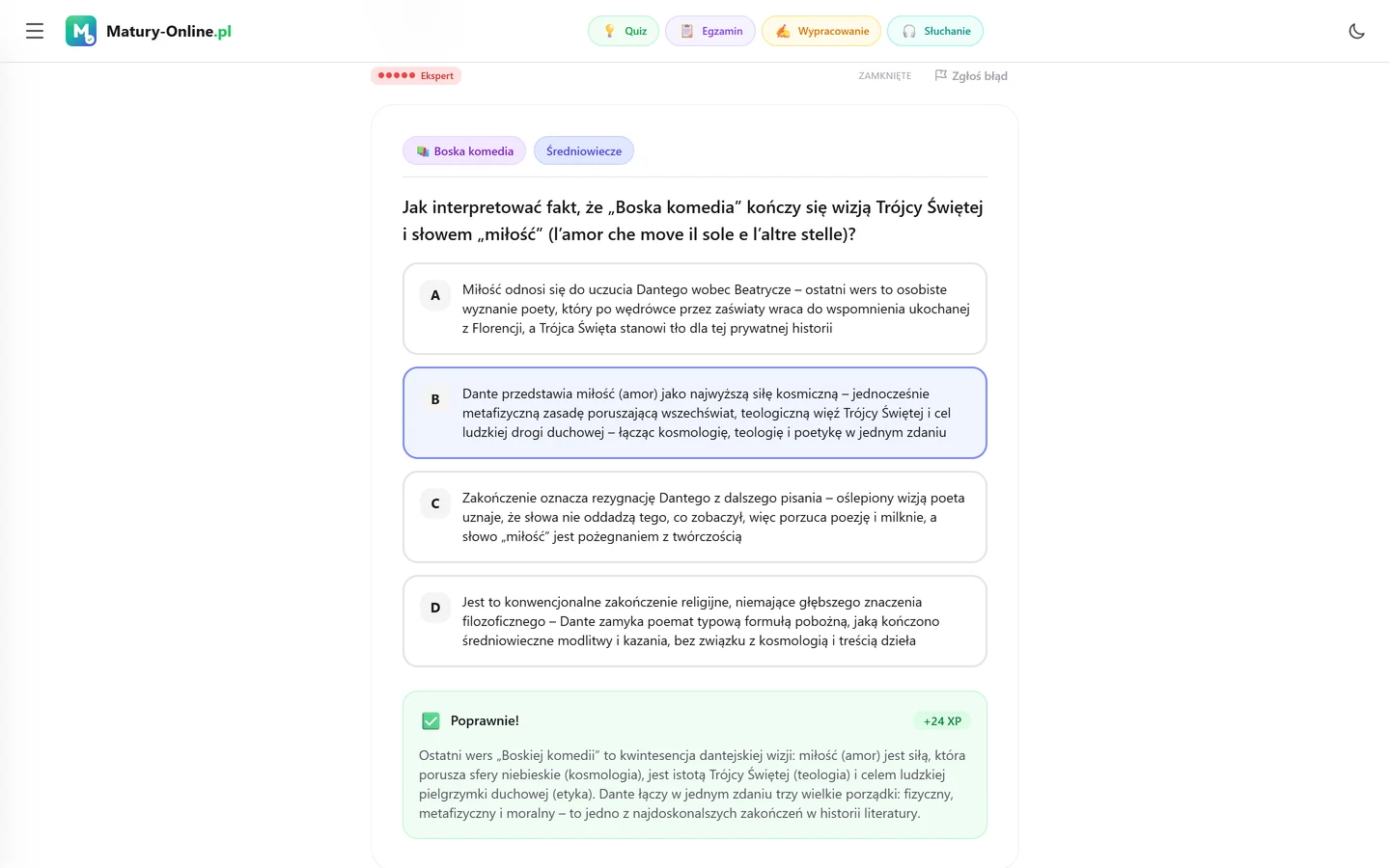 Quiz w Matury Online: pytanie z tematu „Średniowiecze”