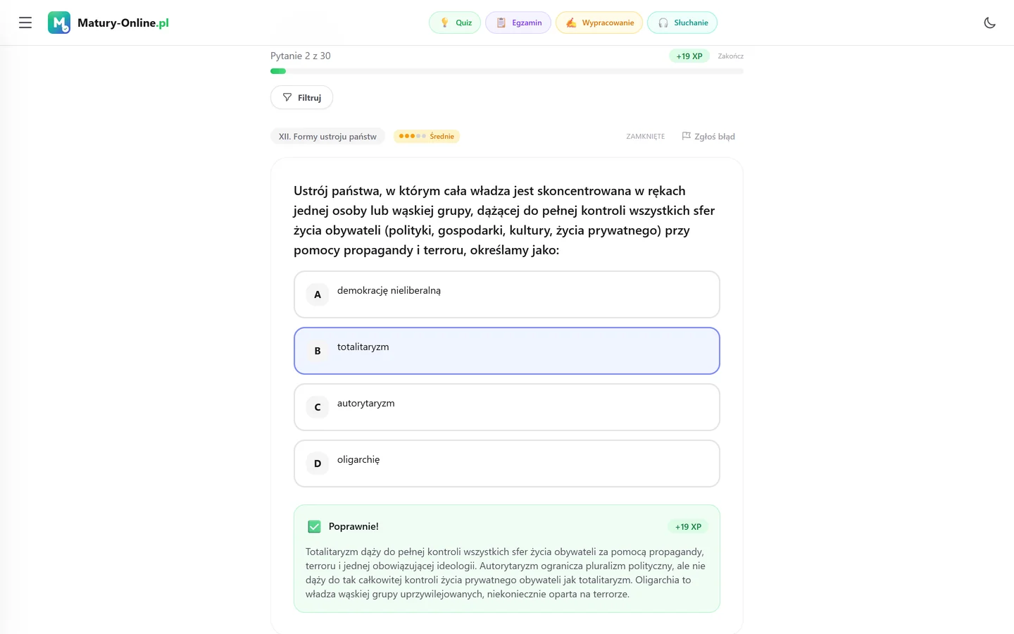 Quiz w Matury Online: pytanie z tematu „Formy ustroju państw”