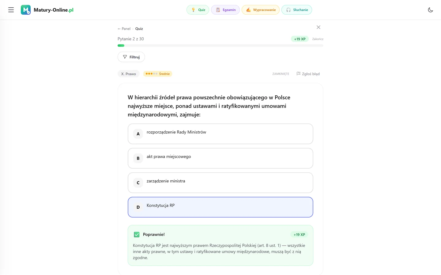 Quiz w Matury Online: pytanie z tematu „Prawo”