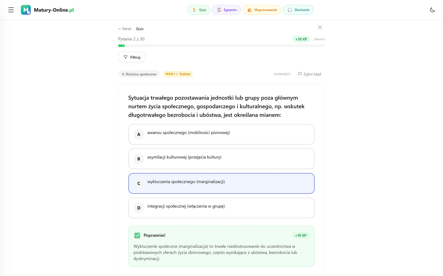 Quiz w Matury Online: pytanie z tematu „Różnice społeczne”