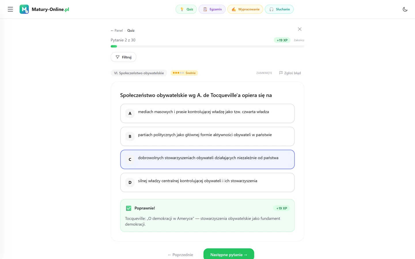 Quiz w Matury Online: pytanie z tematu „Społeczeństwo obywatelskie”